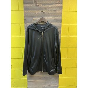 INC International Concepts Hoodie Mens XL Black Full Zip Jacket Sheen Lion Roses